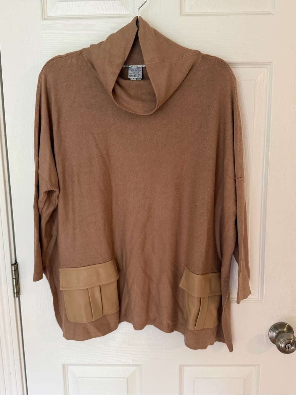 Ann Taylor Camel Brown Cowl Neck Sweater with Pocket Details
